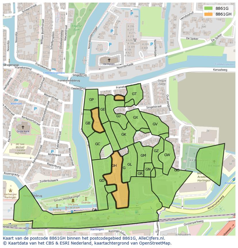 Afbeelding van het postcodegebied 8861 GH op de kaart.