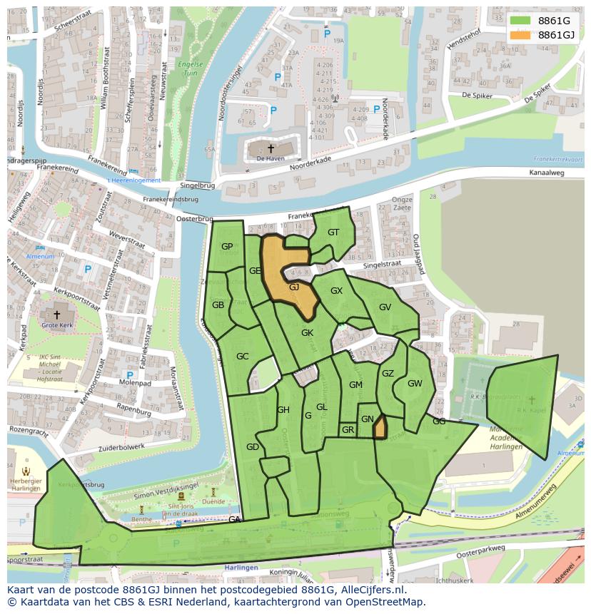 Afbeelding van het postcodegebied 8861 GJ op de kaart.
