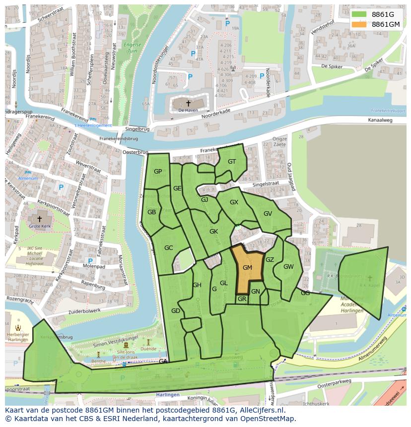 Afbeelding van het postcodegebied 8861 GM op de kaart.