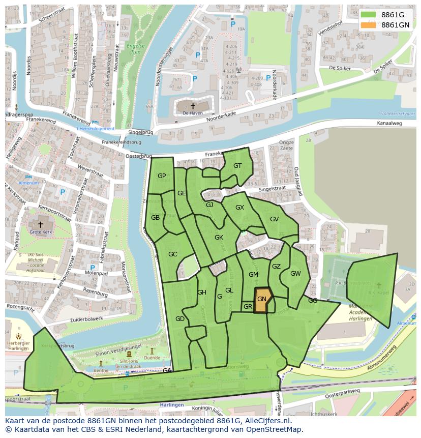 Afbeelding van het postcodegebied 8861 GN op de kaart.