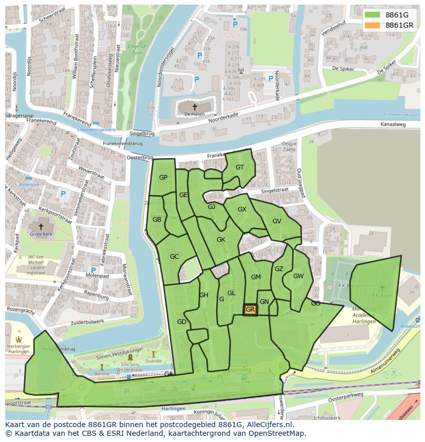 Afbeelding van het postcodegebied 8861 GR op de kaart.