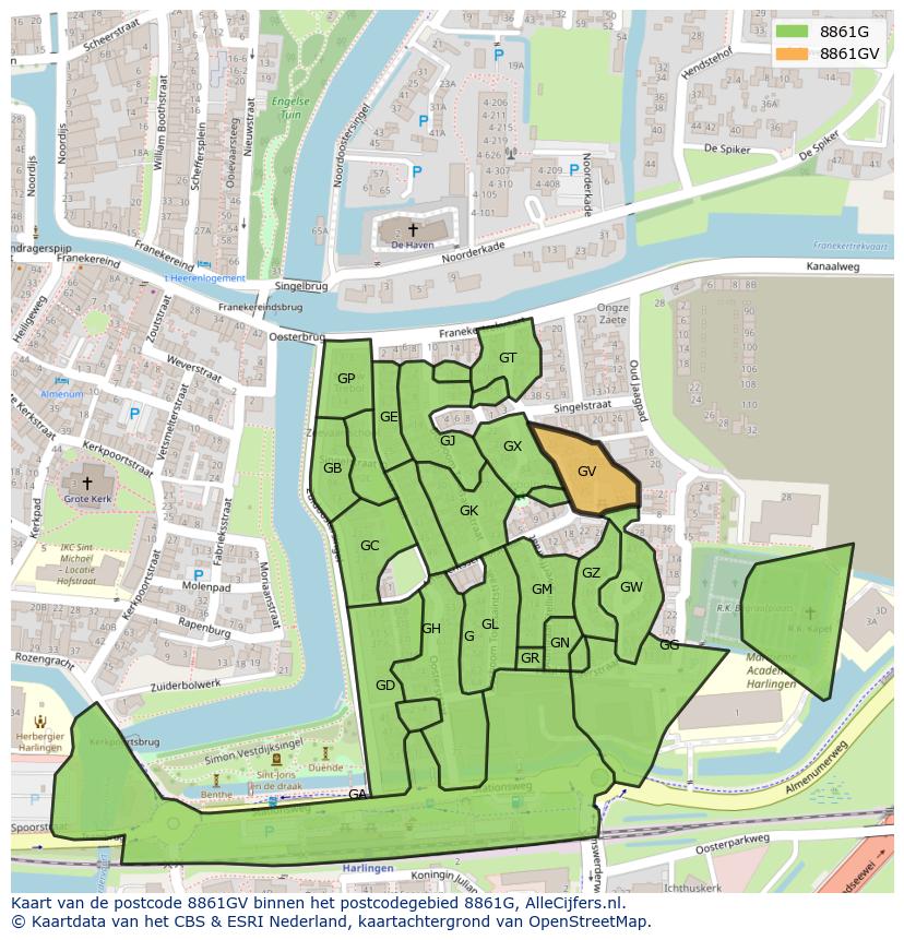 Afbeelding van het postcodegebied 8861 GV op de kaart.