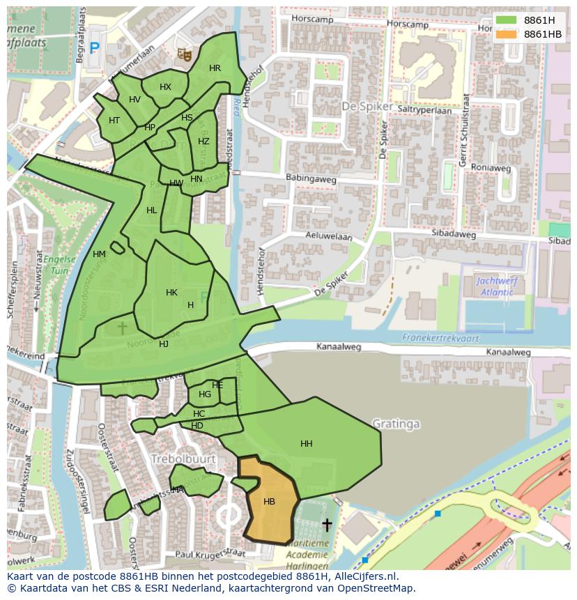 Afbeelding van het postcodegebied 8861 HB op de kaart.