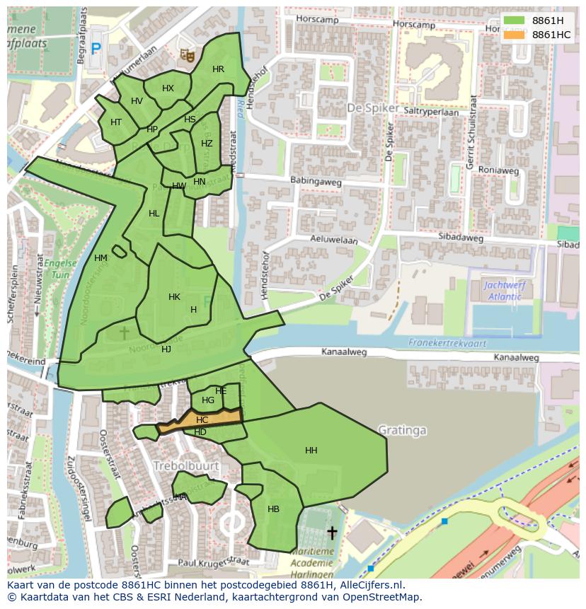 Afbeelding van het postcodegebied 8861 HC op de kaart.