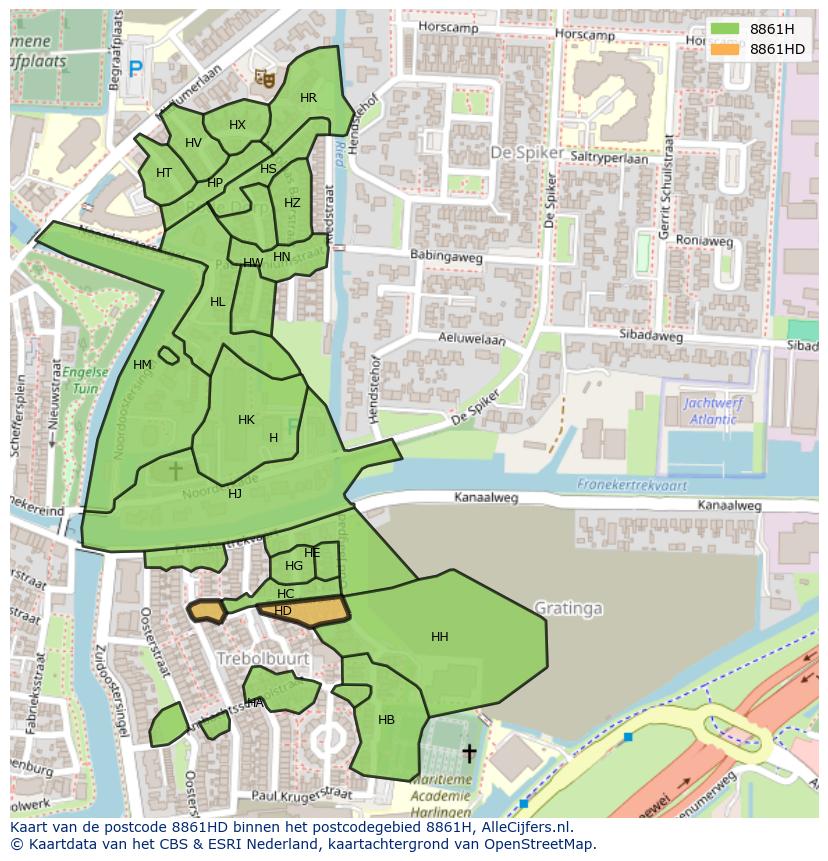 Afbeelding van het postcodegebied 8861 HD op de kaart.