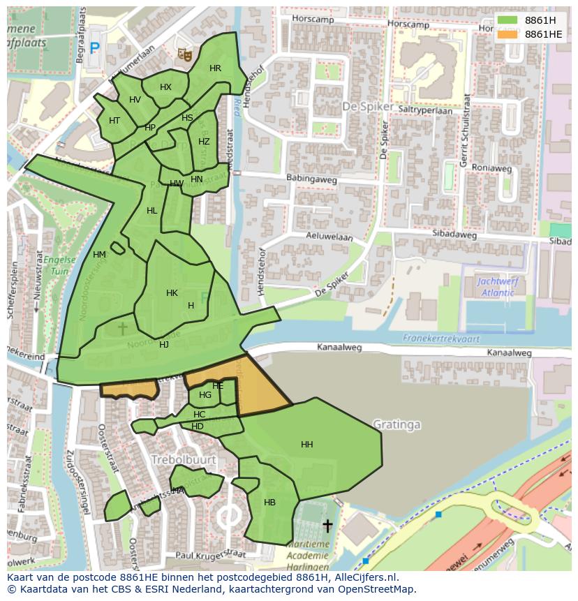 Afbeelding van het postcodegebied 8861 HE op de kaart.