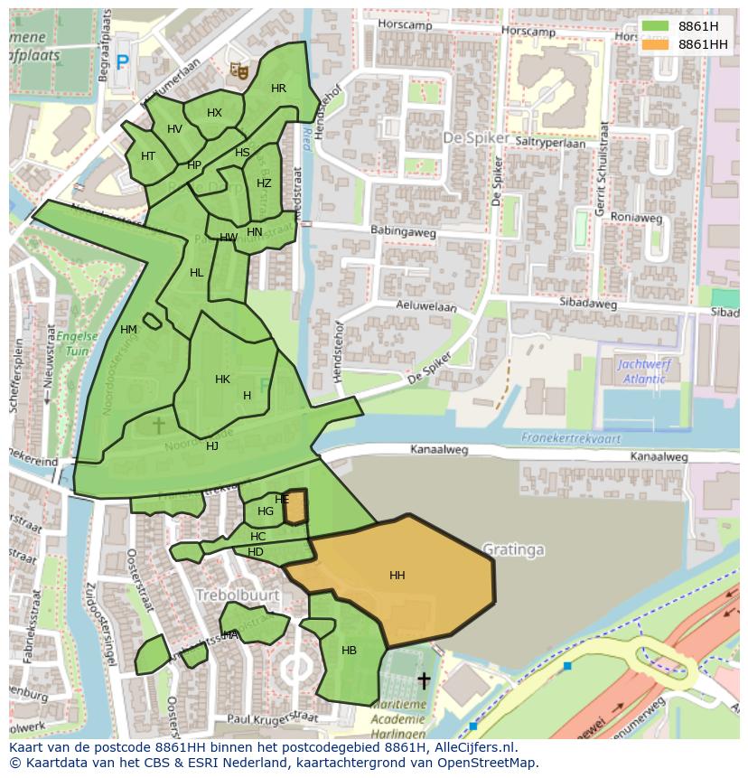 Afbeelding van het postcodegebied 8861 HH op de kaart.