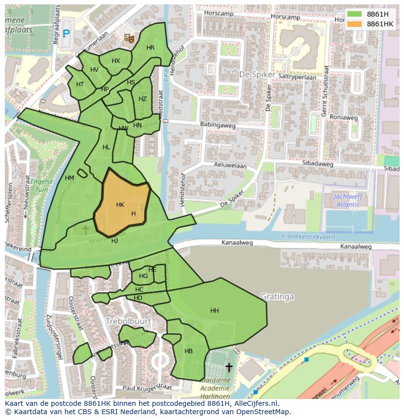Afbeelding van het postcodegebied 8861 HK op de kaart.