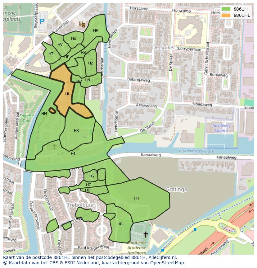 Afbeelding van het postcodegebied 8861 HL op de kaart.