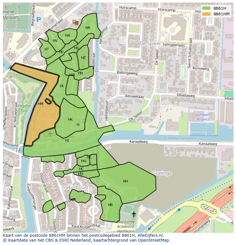 Afbeelding van het postcodegebied 8861 HM op de kaart.