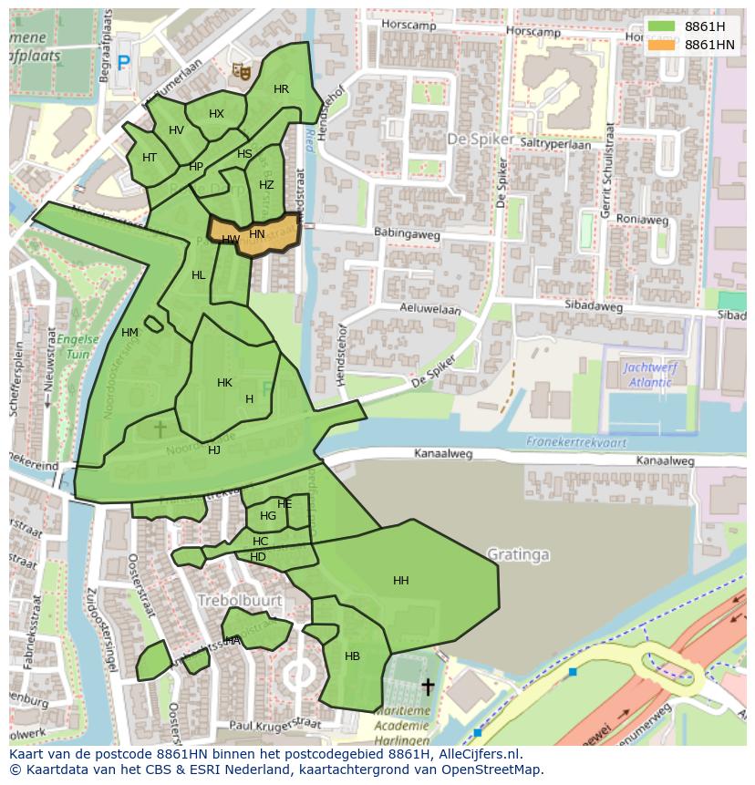Afbeelding van het postcodegebied 8861 HN op de kaart.
