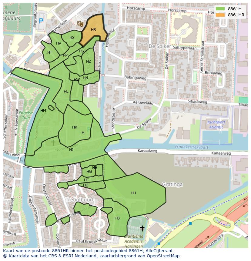 Afbeelding van het postcodegebied 8861 HR op de kaart.