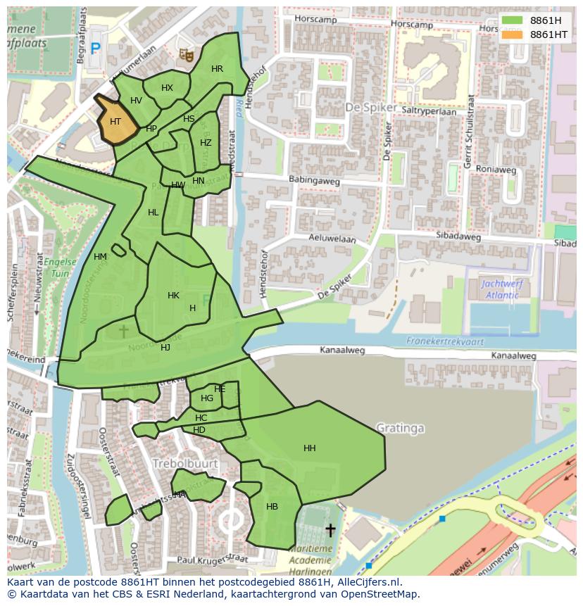 Afbeelding van het postcodegebied 8861 HT op de kaart.