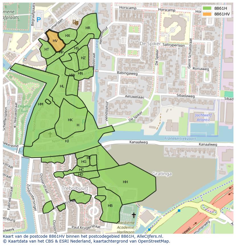 Afbeelding van het postcodegebied 8861 HV op de kaart.