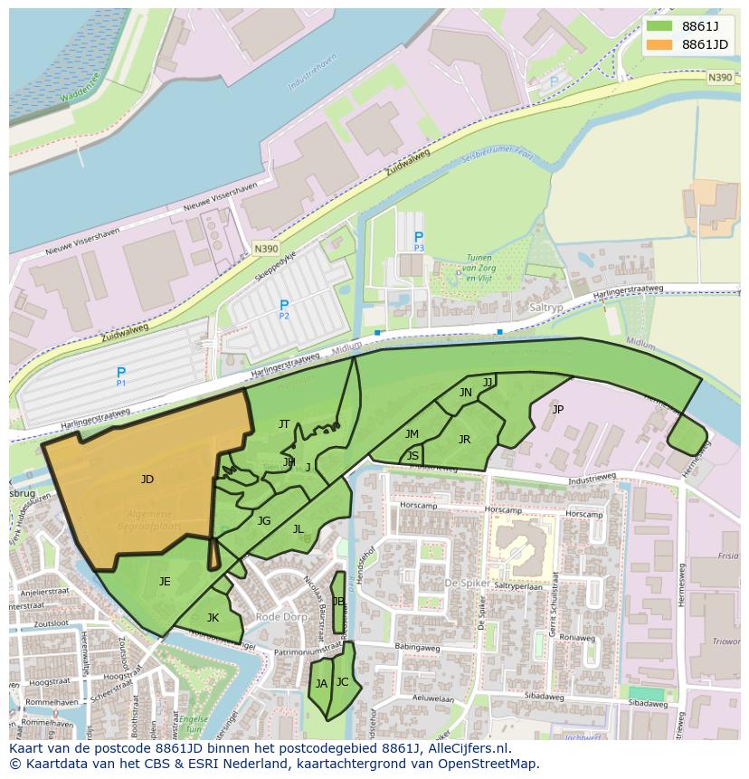 Afbeelding van het postcodegebied 8861 JD op de kaart.