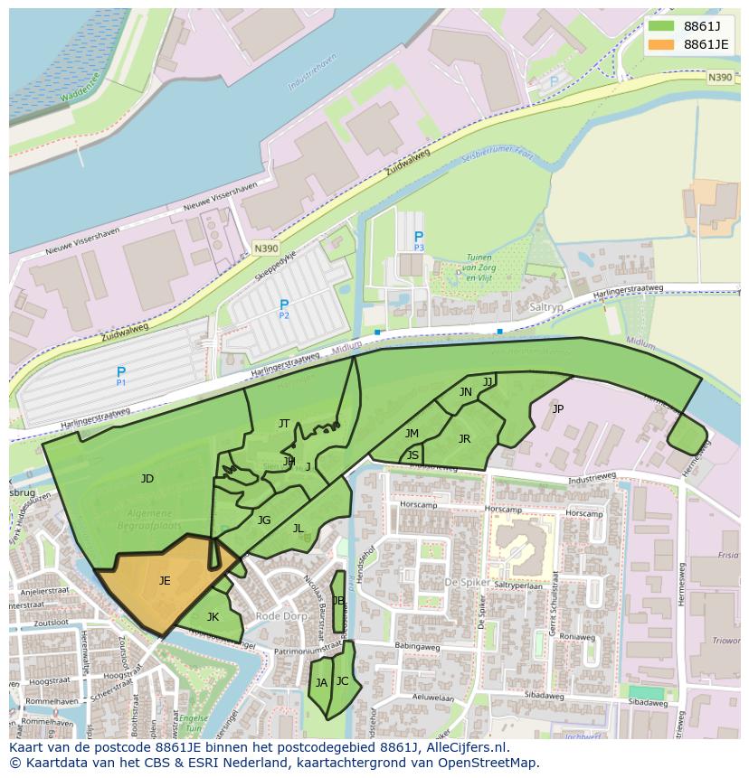 Afbeelding van het postcodegebied 8861 JE op de kaart.