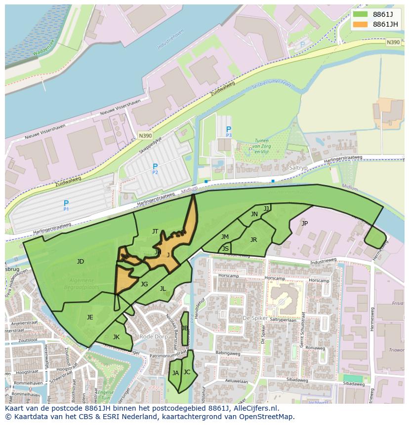Afbeelding van het postcodegebied 8861 JH op de kaart.