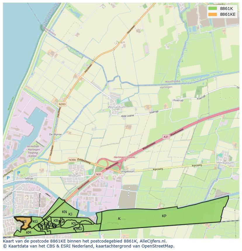 Afbeelding van het postcodegebied 8861 KE op de kaart.