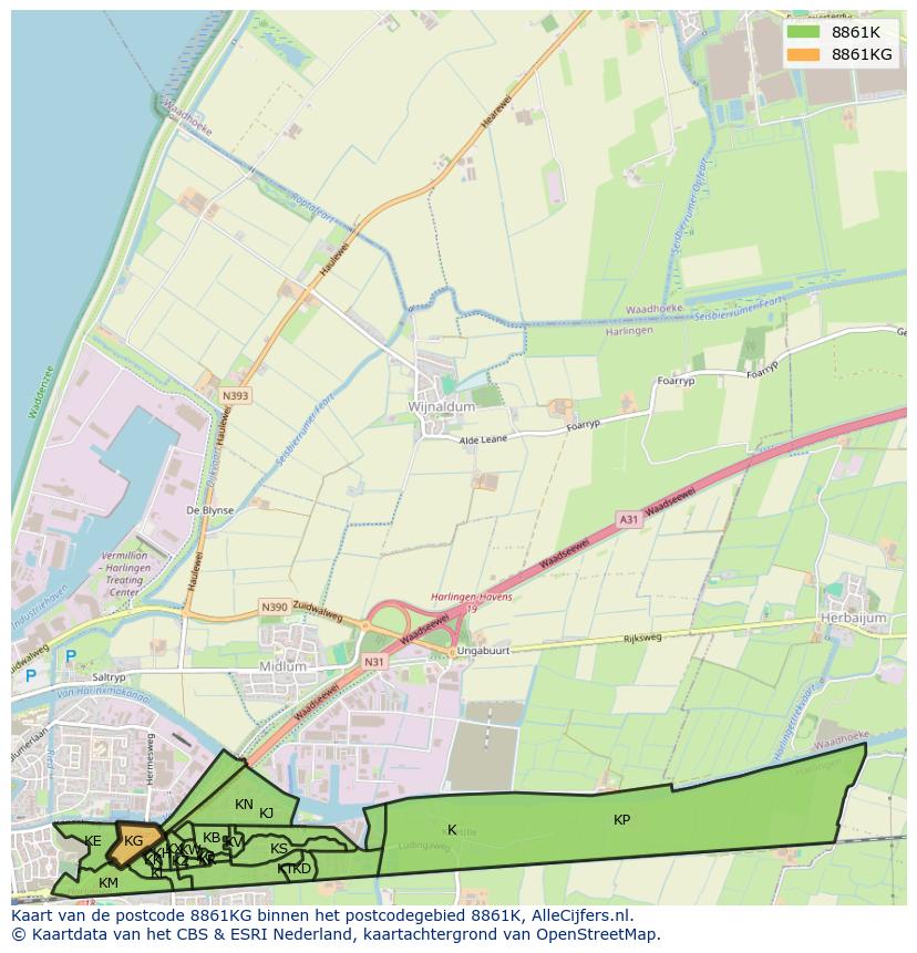 Afbeelding van het postcodegebied 8861 KG op de kaart.