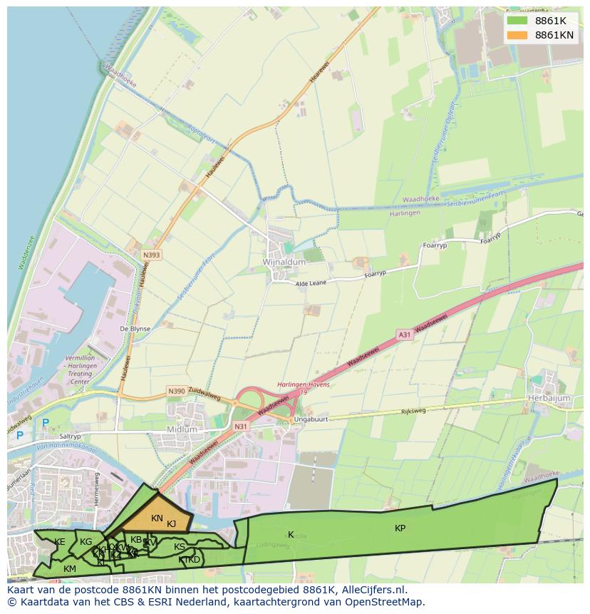 Afbeelding van het postcodegebied 8861 KN op de kaart.