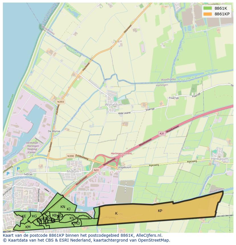 Afbeelding van het postcodegebied 8861 KP op de kaart.
