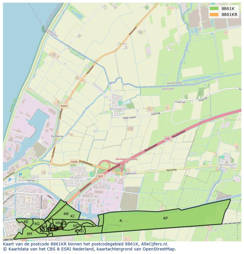 Afbeelding van het postcodegebied 8861 KR op de kaart.