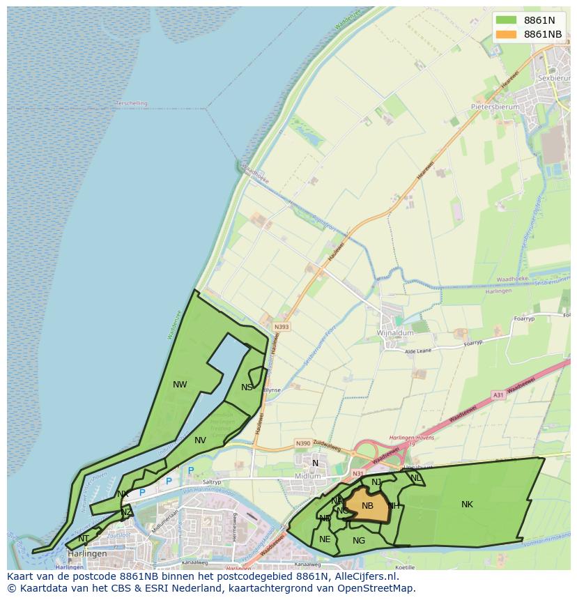 Afbeelding van het postcodegebied 8861 NB op de kaart.