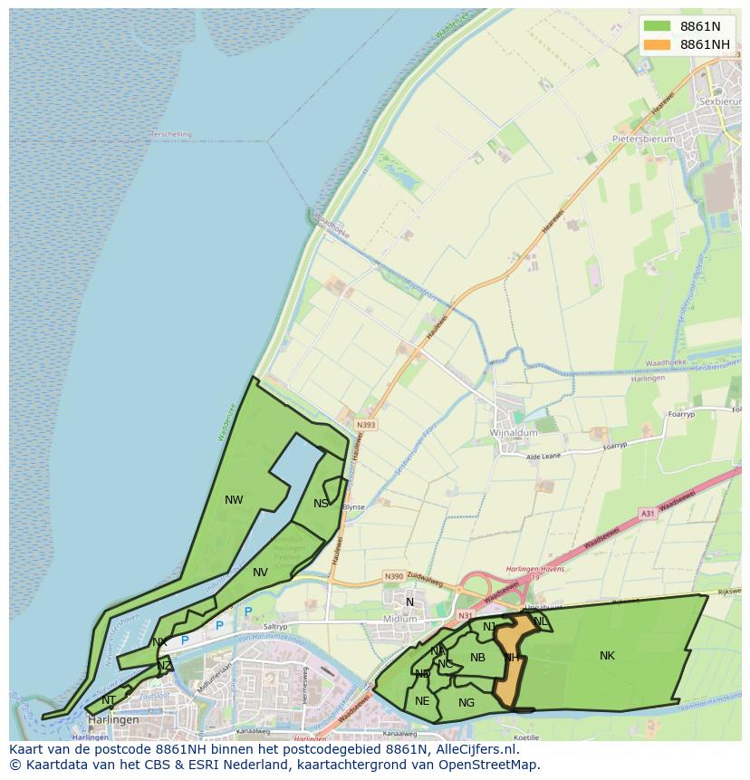 Afbeelding van het postcodegebied 8861 NH op de kaart.