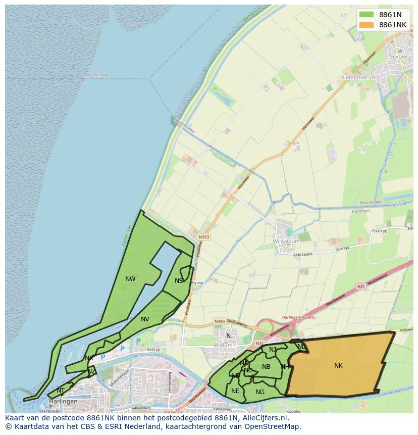 Afbeelding van het postcodegebied 8861 NK op de kaart.