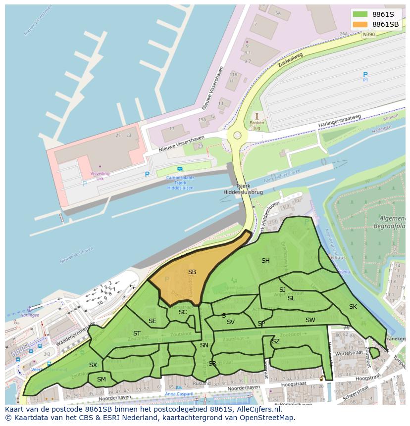 Afbeelding van het postcodegebied 8861 SB op de kaart.