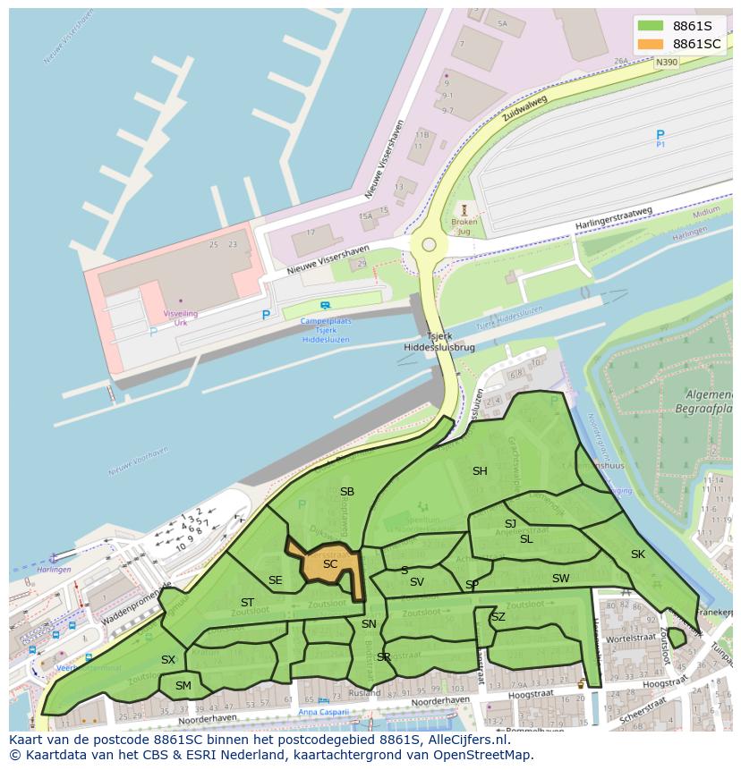 Afbeelding van het postcodegebied 8861 SC op de kaart.