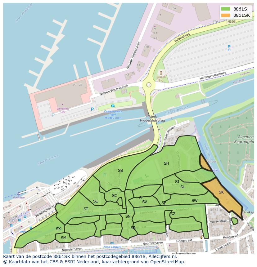 Afbeelding van het postcodegebied 8861 SK op de kaart.