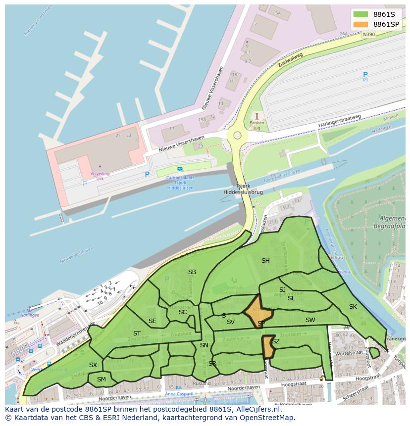 Afbeelding van het postcodegebied 8861 SP op de kaart.