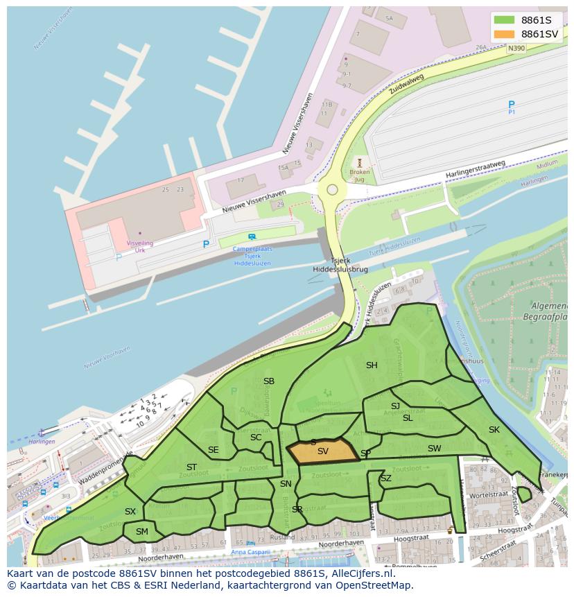 Afbeelding van het postcodegebied 8861 SV op de kaart.