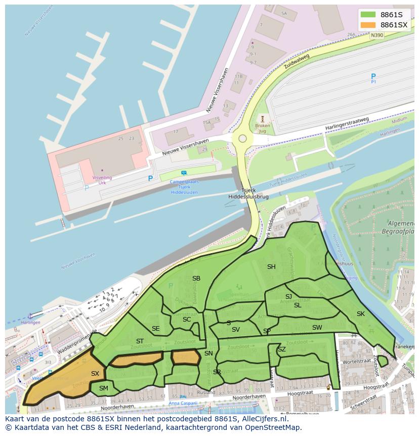 Afbeelding van het postcodegebied 8861 SX op de kaart.