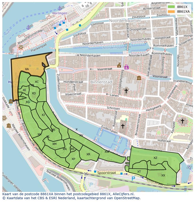 Afbeelding van het postcodegebied 8861 XA op de kaart.