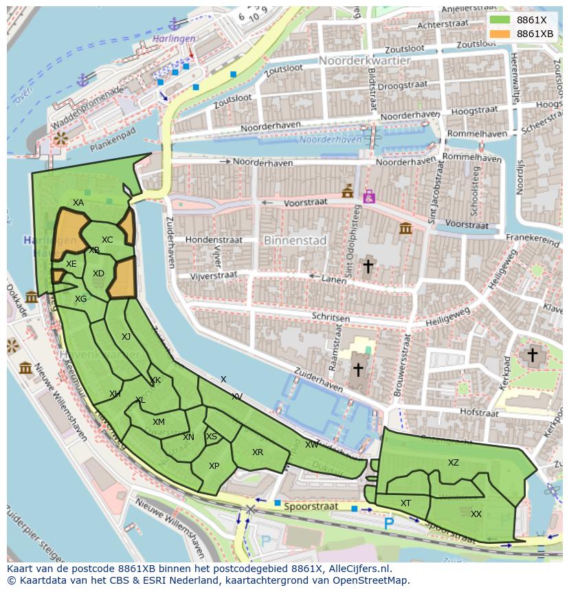 Afbeelding van het postcodegebied 8861 XB op de kaart.