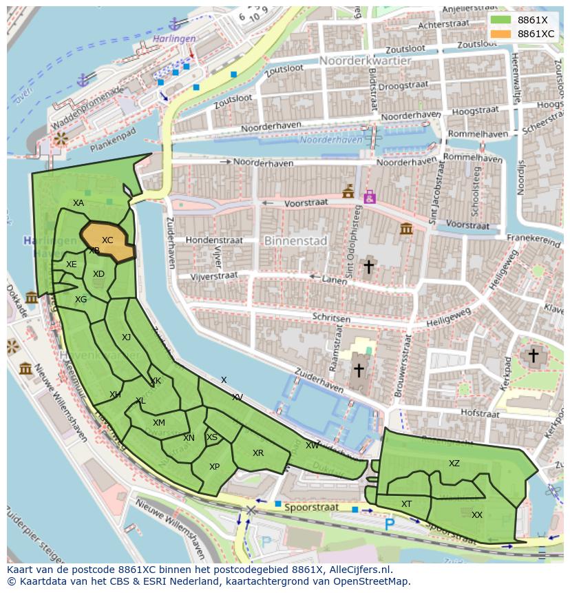 Afbeelding van het postcodegebied 8861 XC op de kaart.