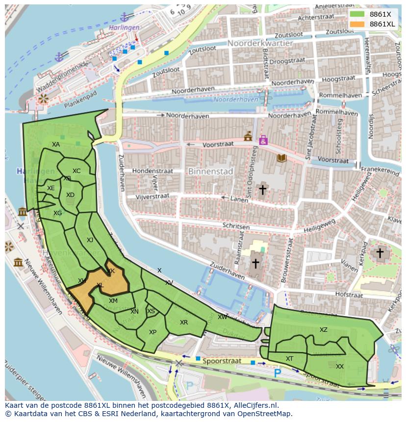 Afbeelding van het postcodegebied 8861 XL op de kaart.