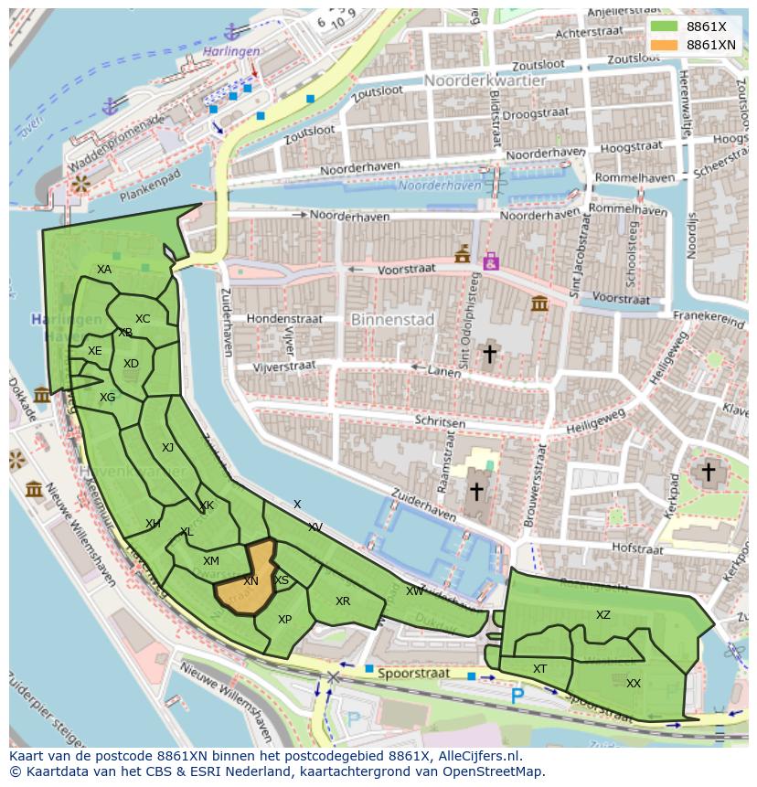 Afbeelding van het postcodegebied 8861 XN op de kaart.