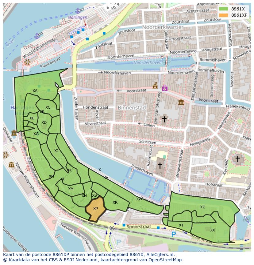 Afbeelding van het postcodegebied 8861 XP op de kaart.