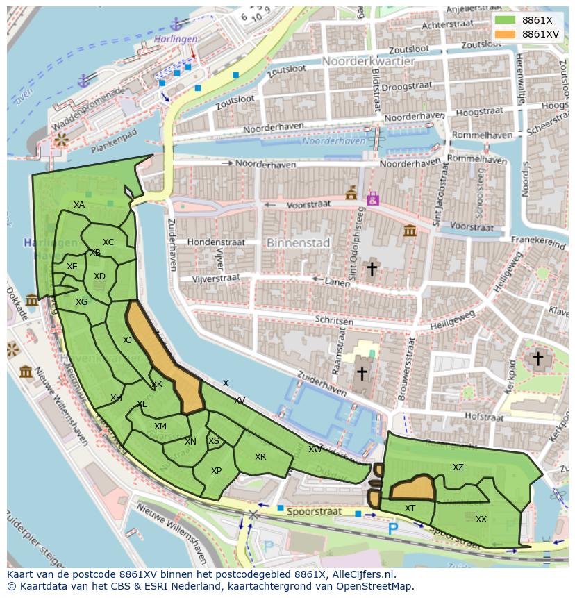 Afbeelding van het postcodegebied 8861 XV op de kaart.