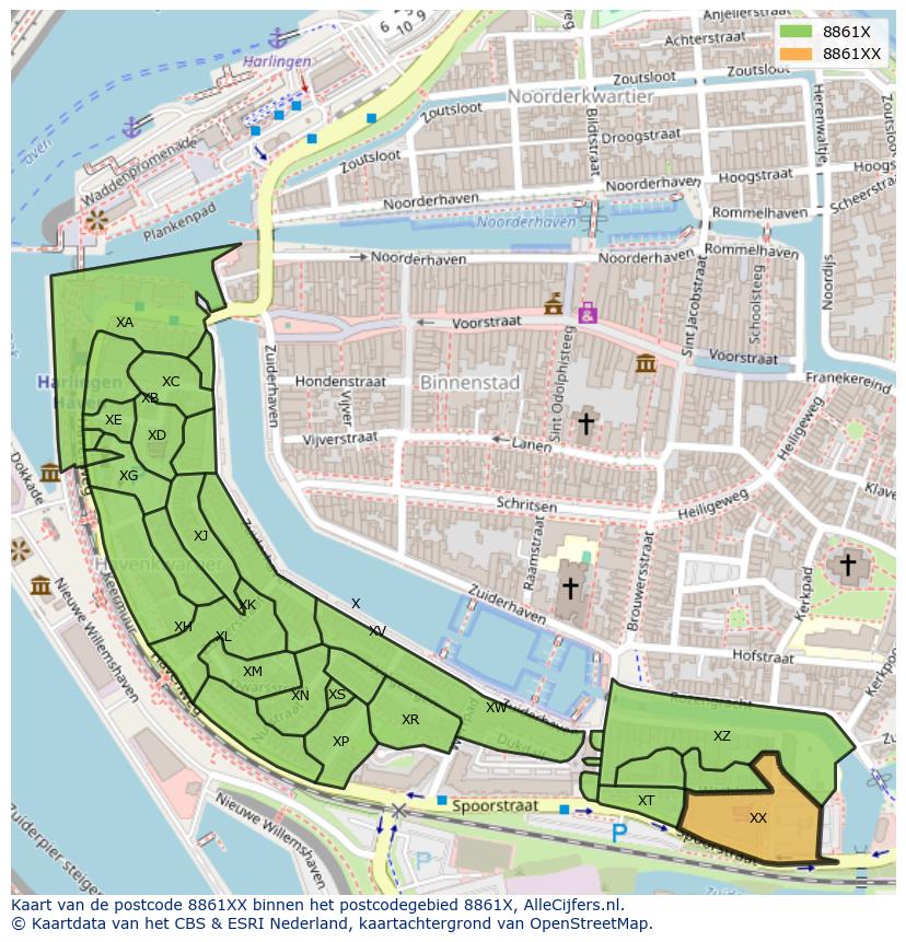 Afbeelding van het postcodegebied 8861 XX op de kaart.
