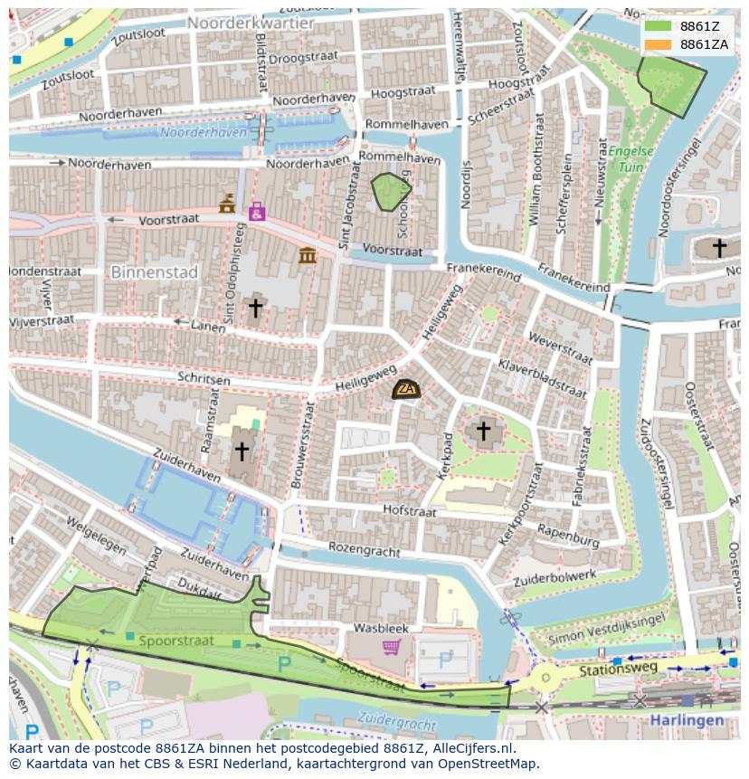 Afbeelding van het postcodegebied 8861 ZA op de kaart.