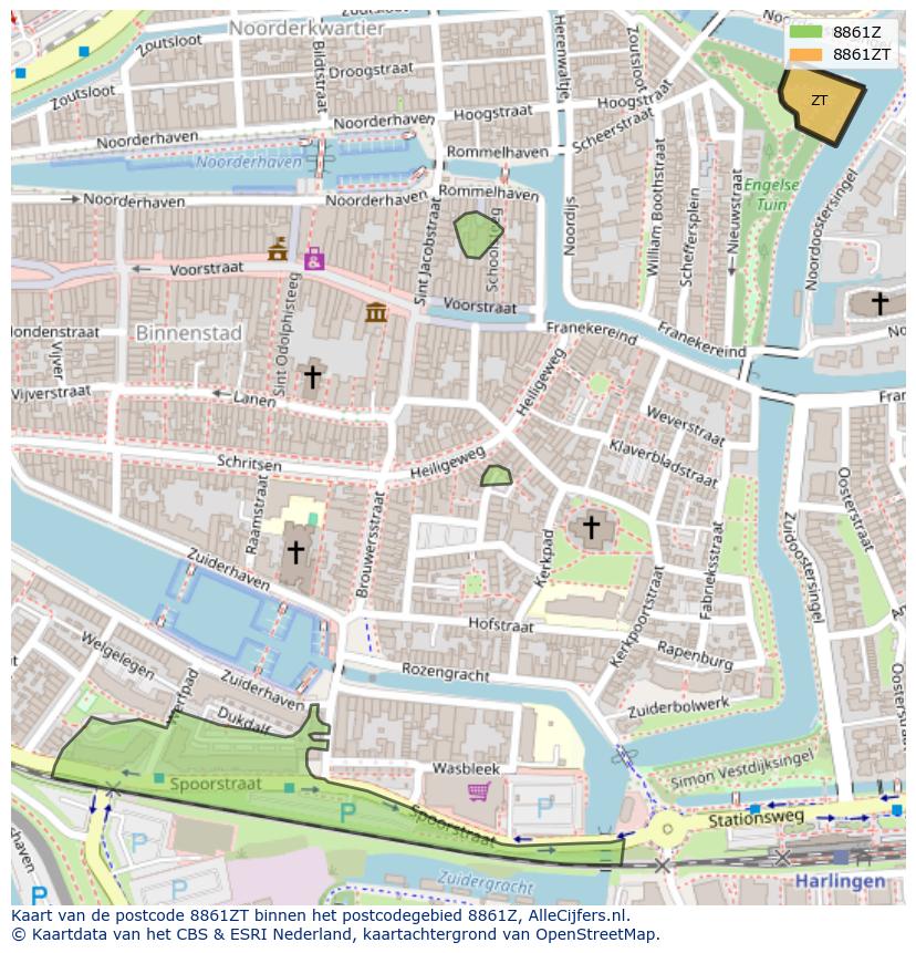 Afbeelding van het postcodegebied 8861 ZT op de kaart.