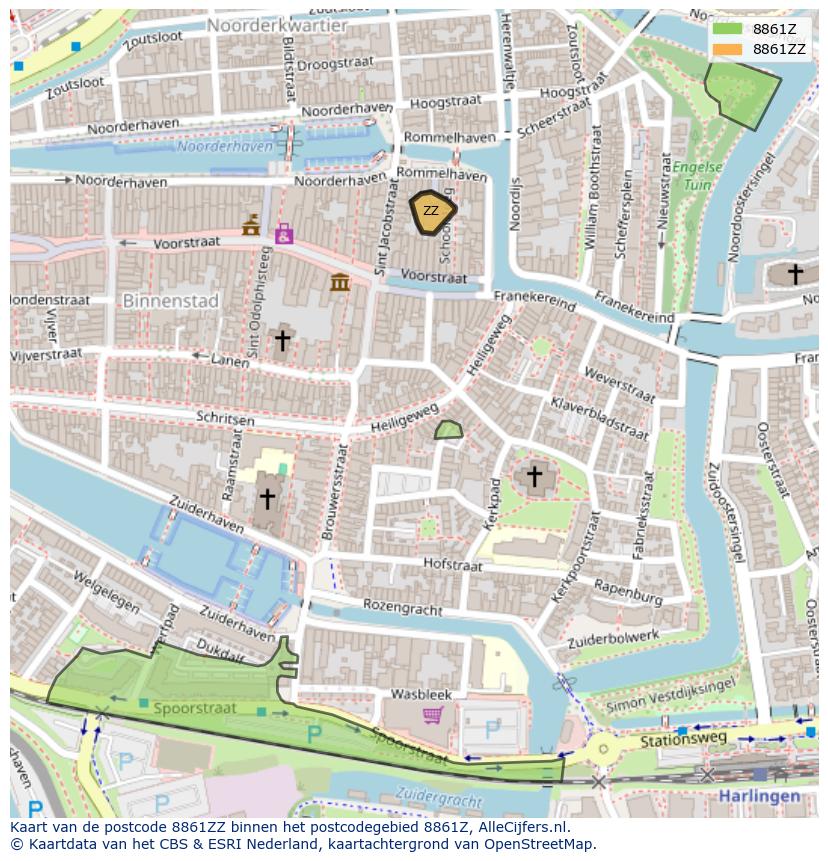Afbeelding van het postcodegebied 8861 ZZ op de kaart.