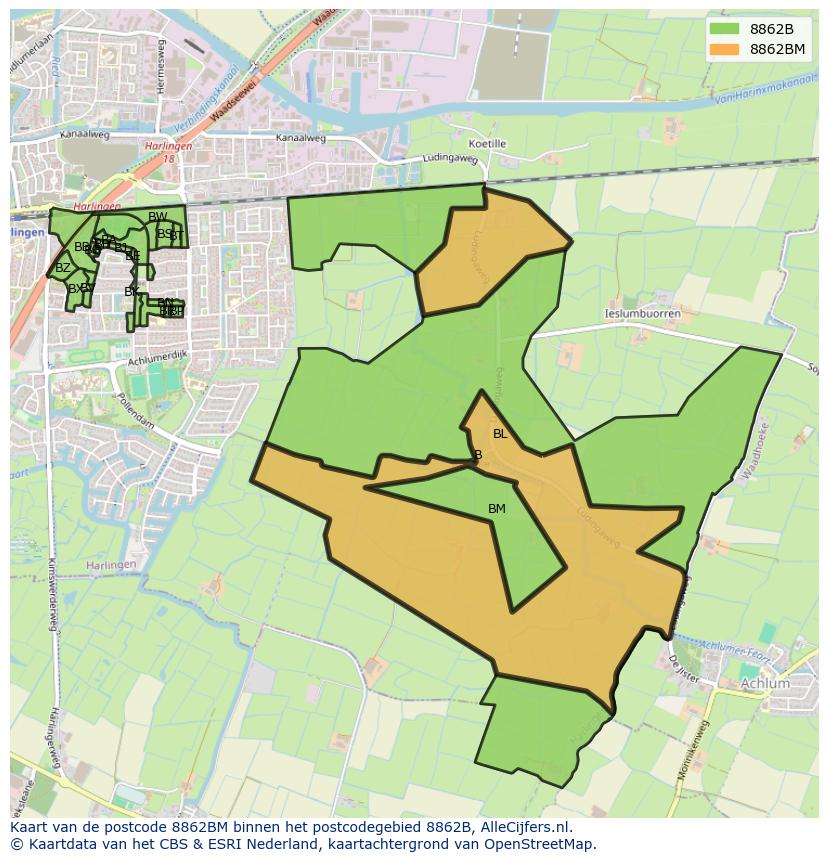 Afbeelding van het postcodegebied 8862 BM op de kaart.