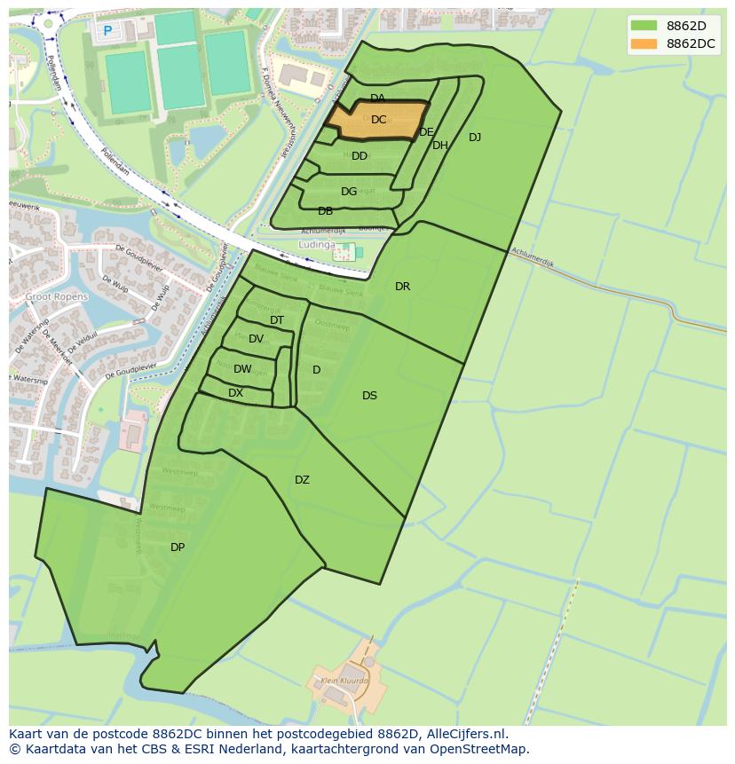 Afbeelding van het postcodegebied 8862 DC op de kaart.