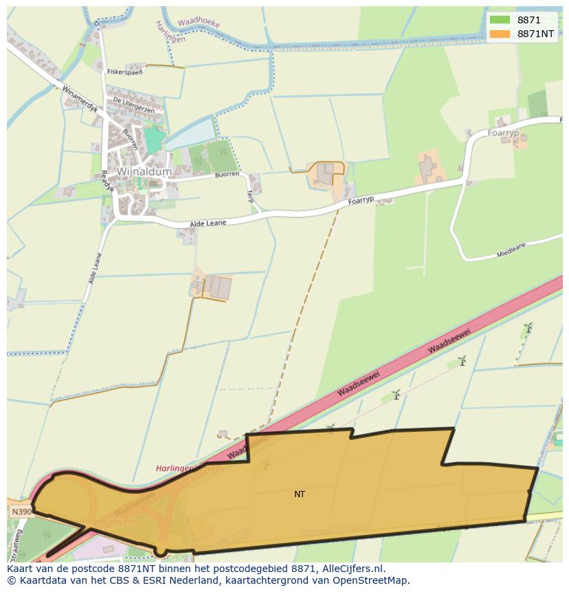 Afbeelding van het postcodegebied 8871 NT op de kaart.
