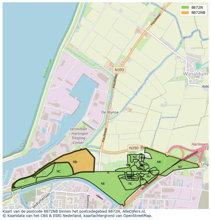Afbeelding van het postcodegebied 8872 NB op de kaart.